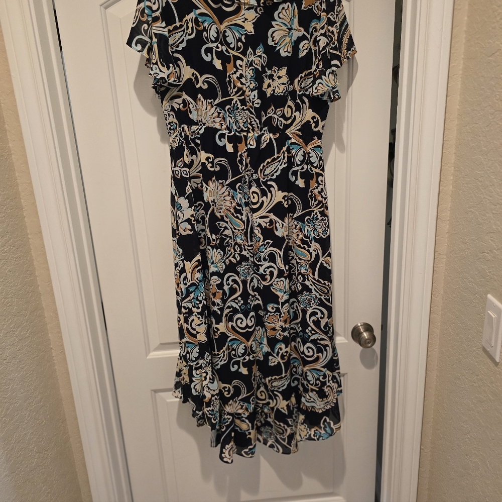 Chico's Black and Blue Asymmetrical Floral Dress